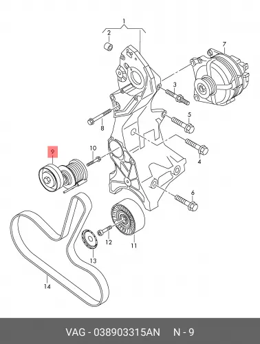 Натяжитель с роликом TENSIONER ASSY, PULLEY 038903315AN VAG