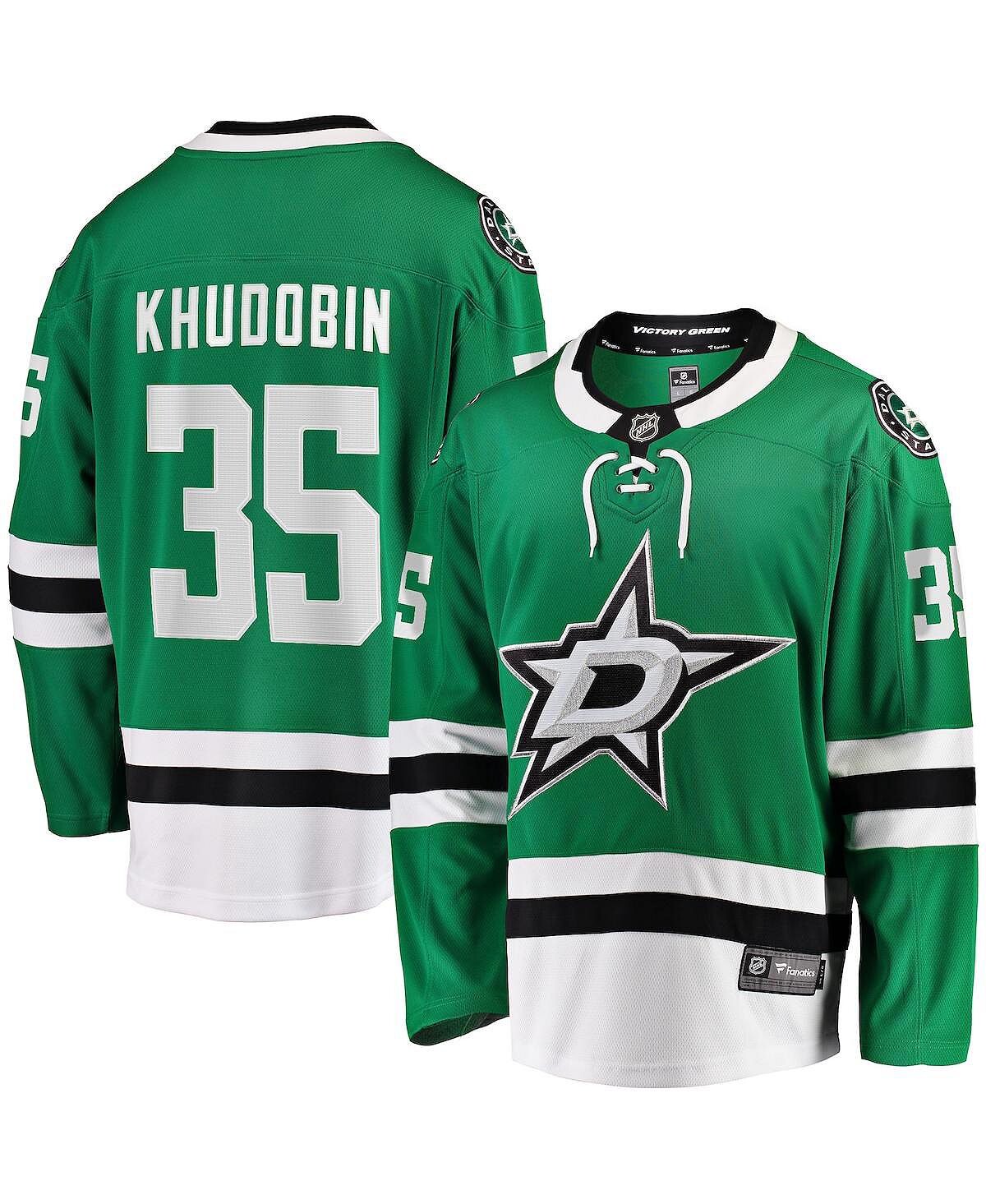 

Мужская фирменная футболка anton khudobin kelly green dallas stars home premier breakaway player jersey Fanatics, мульти