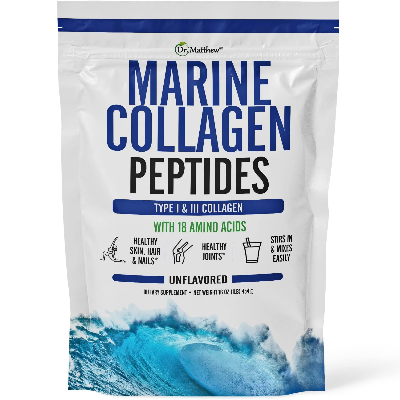 Коллаген Dr. Matthew Marine Peptides, 454 гр коллагеновый порошок ekamedica kolagen activ flex saszetki 21 шт