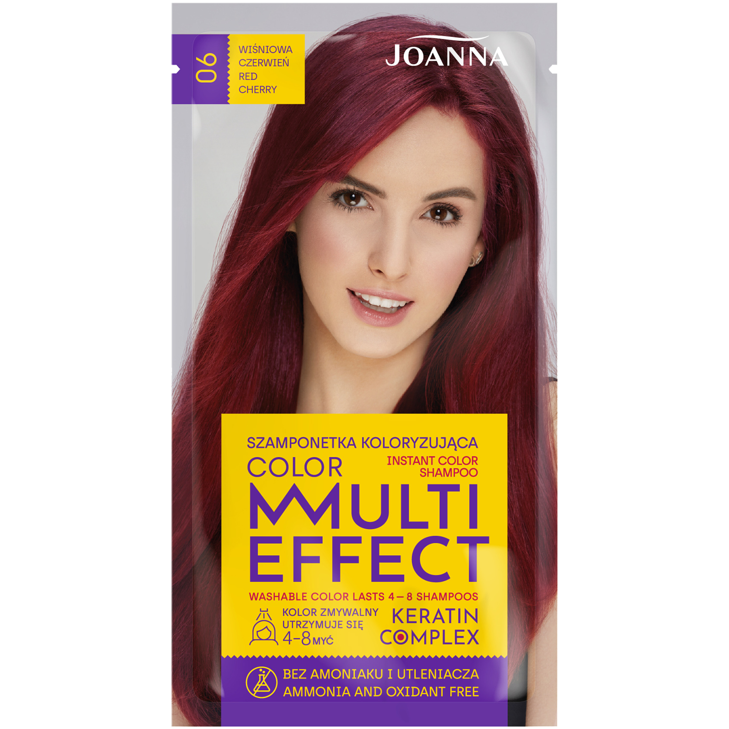 Joanna Multi Effect шампунь-краска для волос 06 вишнево-красный, 1 упаковка