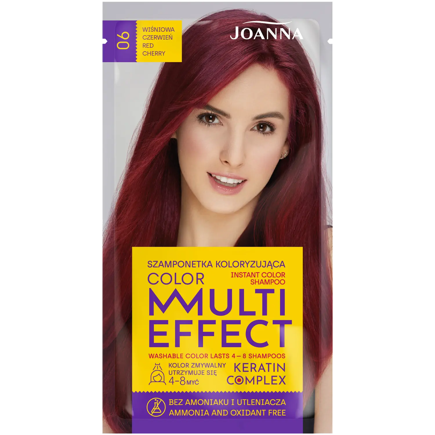 

Joanna Multi Effect шампунь-краска для волос 06 вишнево-красный, 1 упаковка