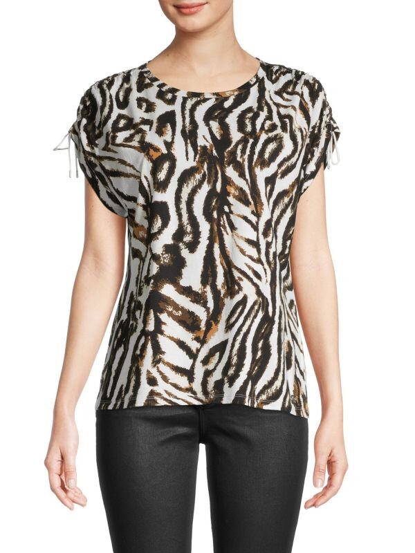 

Топ с рюшами на рукавах Calvin Klein Brown multi