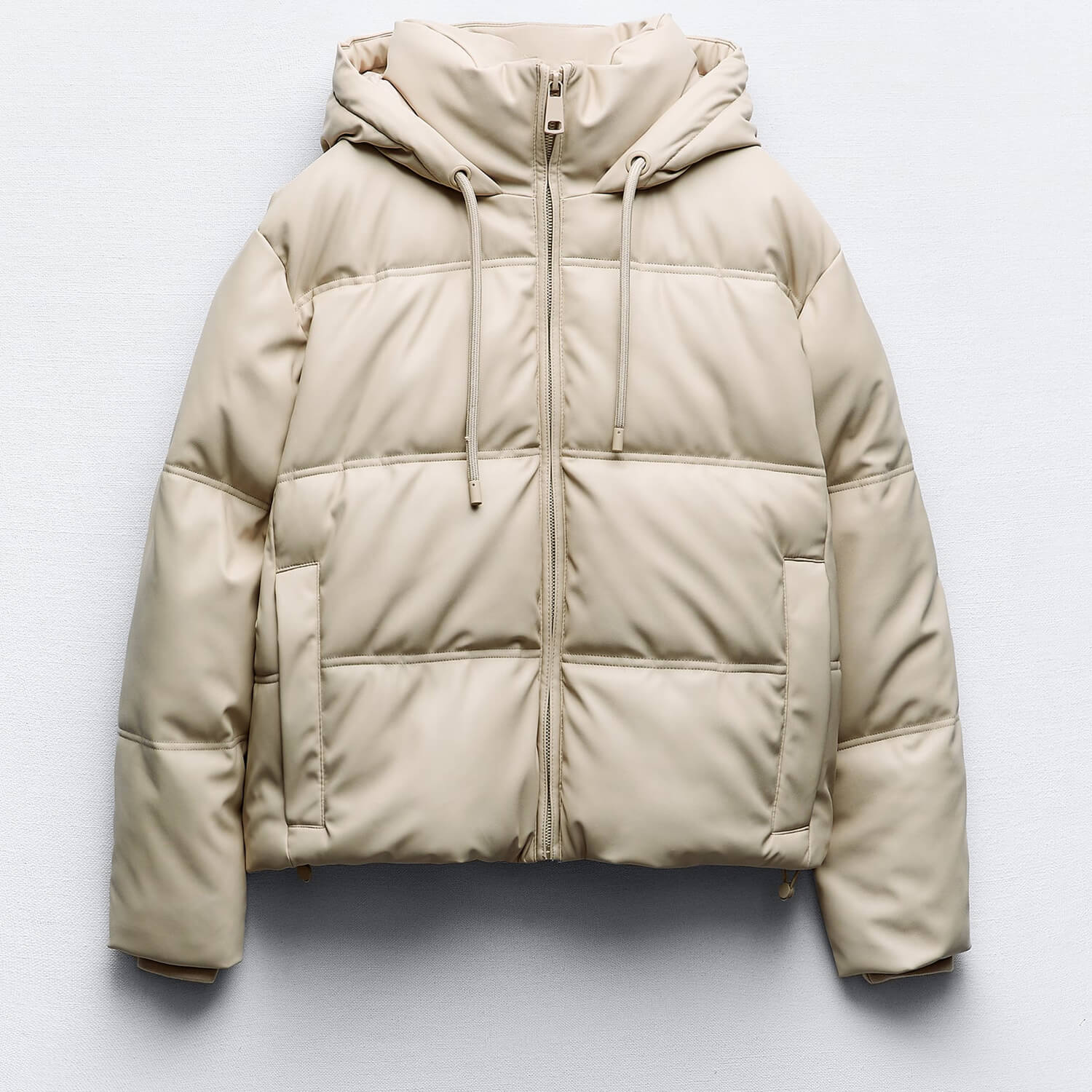 Куртка-анорак Zara Wind Protection Faux Leather Cropped, экрю толстовка zara x kaia cropped экрю