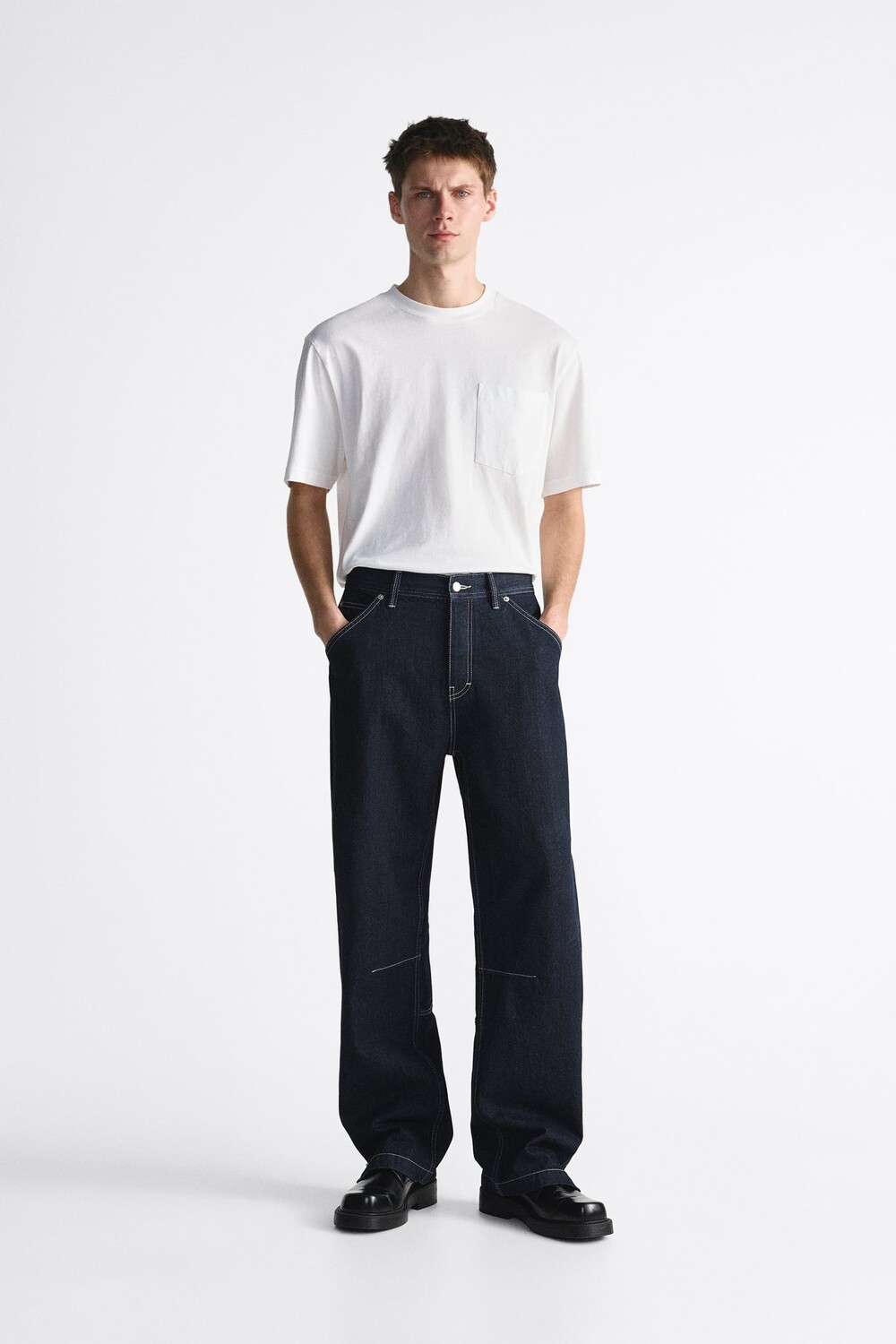

Джинсы с отшивкой и молнией - ограниченная серия ZARA, темно-синий