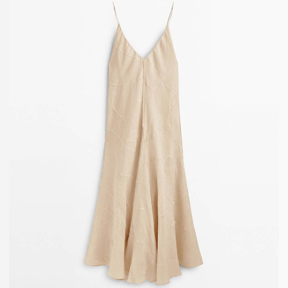 

Платье Massimo Dutti Strappy With Embroidery Detail Limited Edition, светло-бежевый