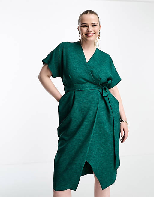 

Изумрудное платье-кимоно с запахом Closet London Plus