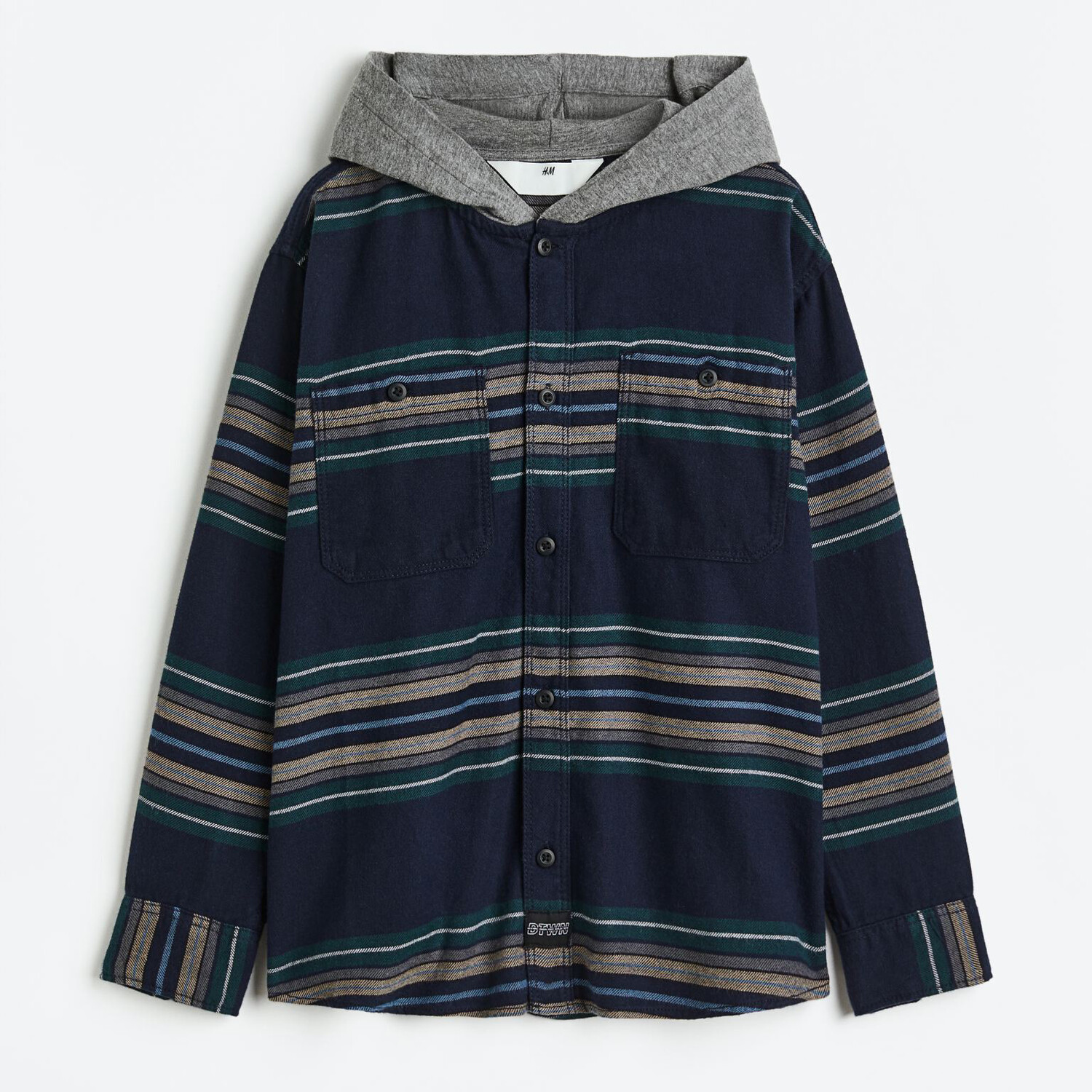 

Фланелевая рубашка с капюшоном H&M Striped, темно-синий