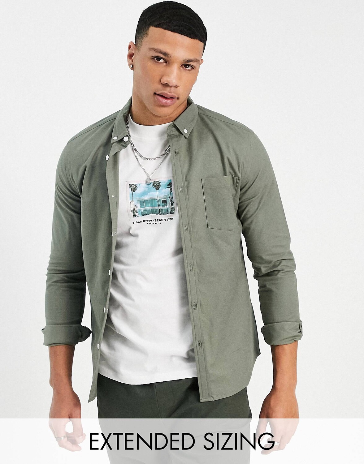 

Приталенная оксфордская рубашка цвета хаки ASOS DESIGN