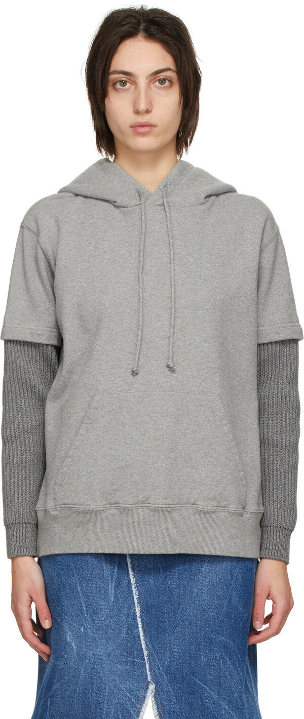 

Многослойное худи серого цвета MM6 Maison Margiela