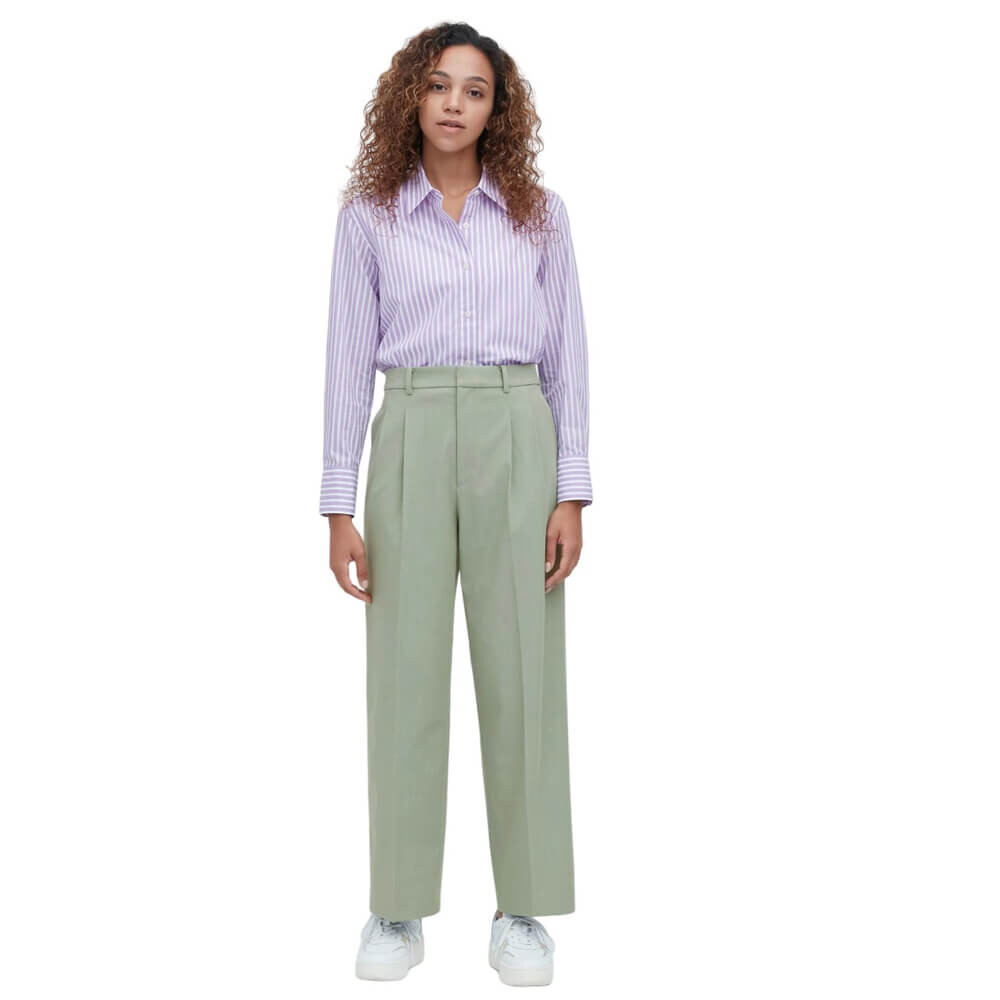 

Брюки Uniqlo Wide-Leg Pleated Trousers, зеленый