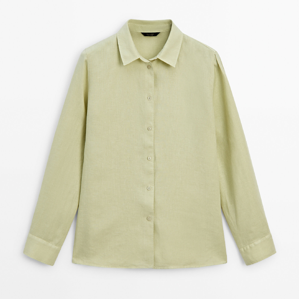 Рубашка Massimo Dutti 100% Linen, светло-зеленый рубашка massimo dutti linen polo collar светло зеленый
