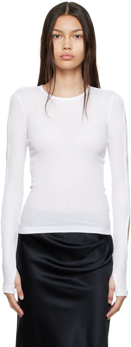 

Белая хлопковая футболка с длинным рукавом Helmut Lang