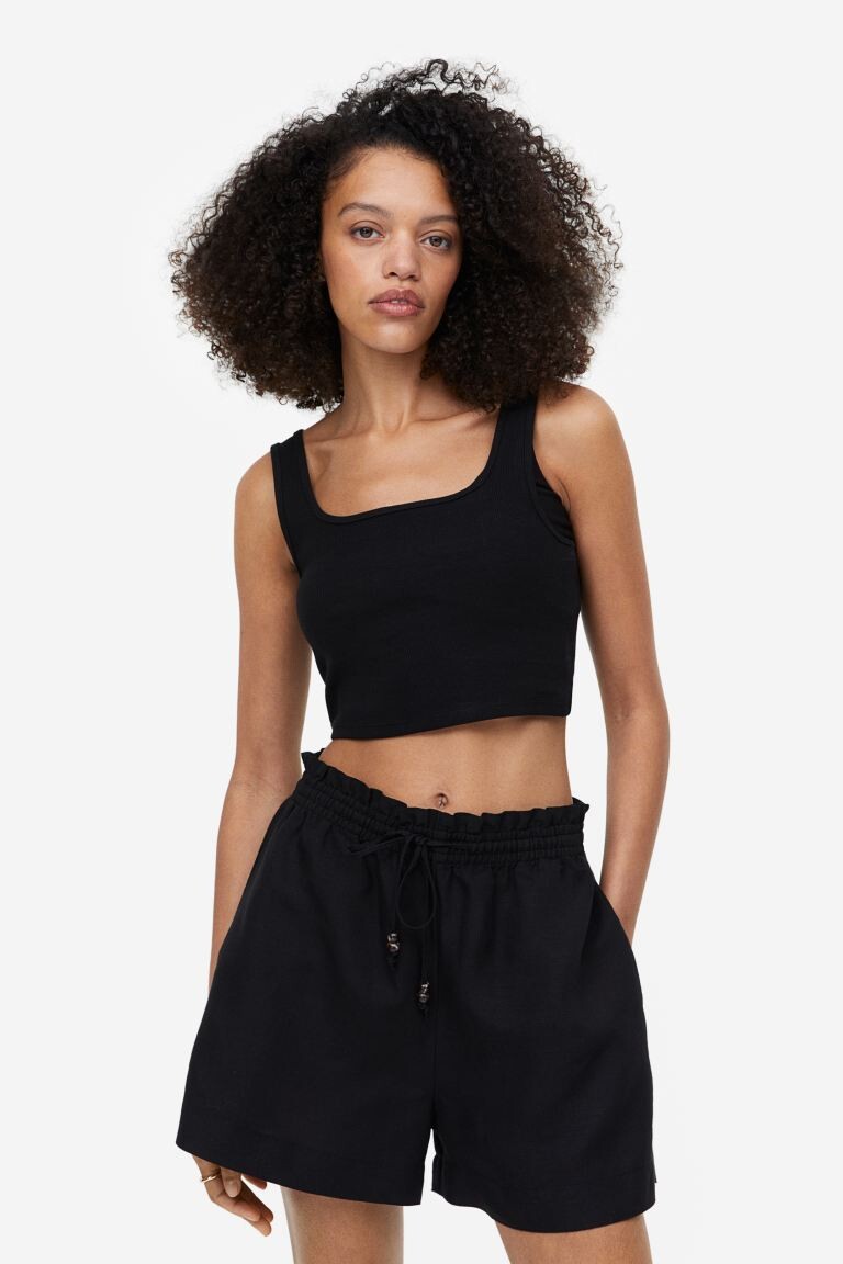 

Шорты из смесового льна и бумажного мешка H&M, черный