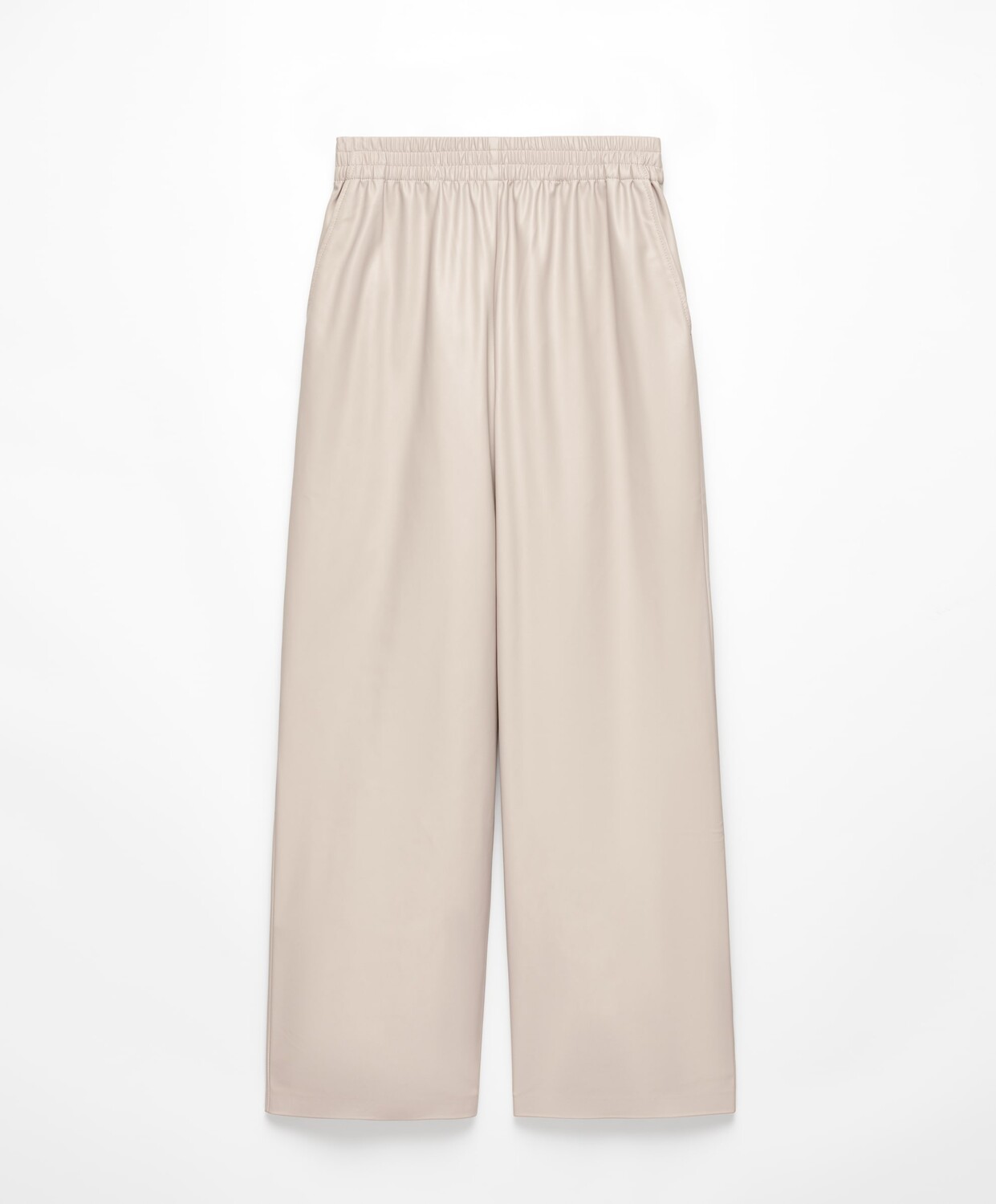 

Брюки Oysho Straight Fit Faux Leather, серо-бежевый