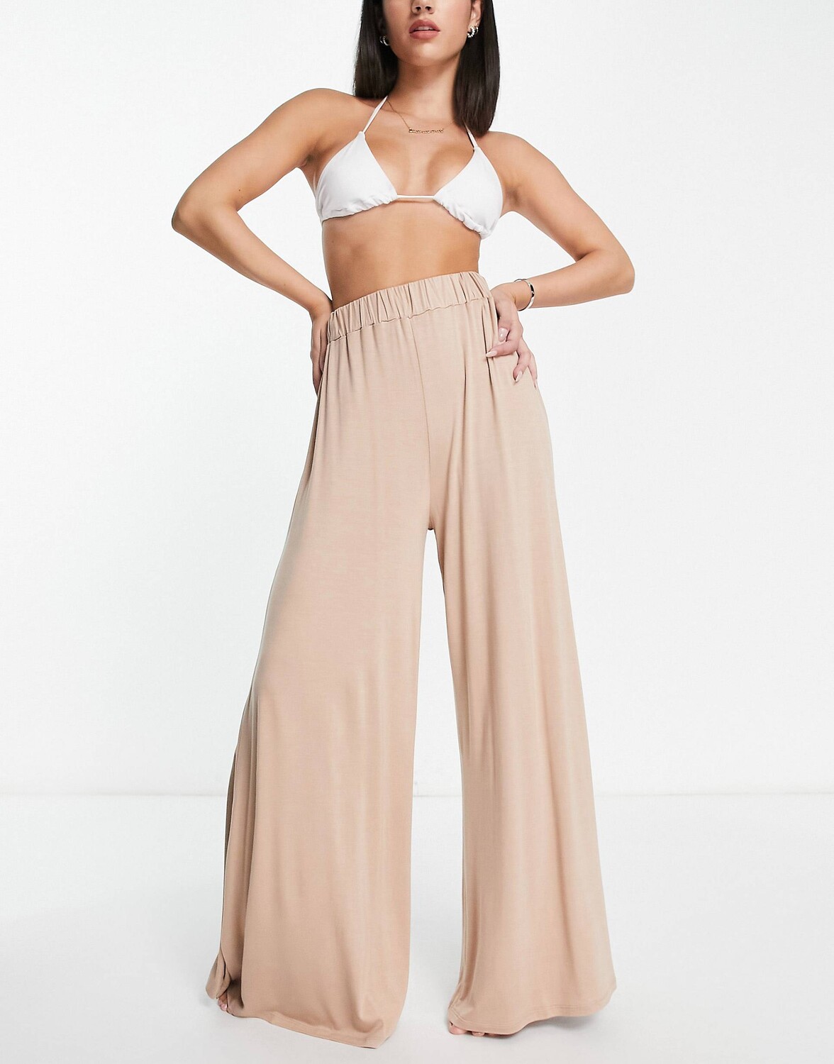 

Кремовые пляжные брюки палаццо из джерси ASOS DESIGN