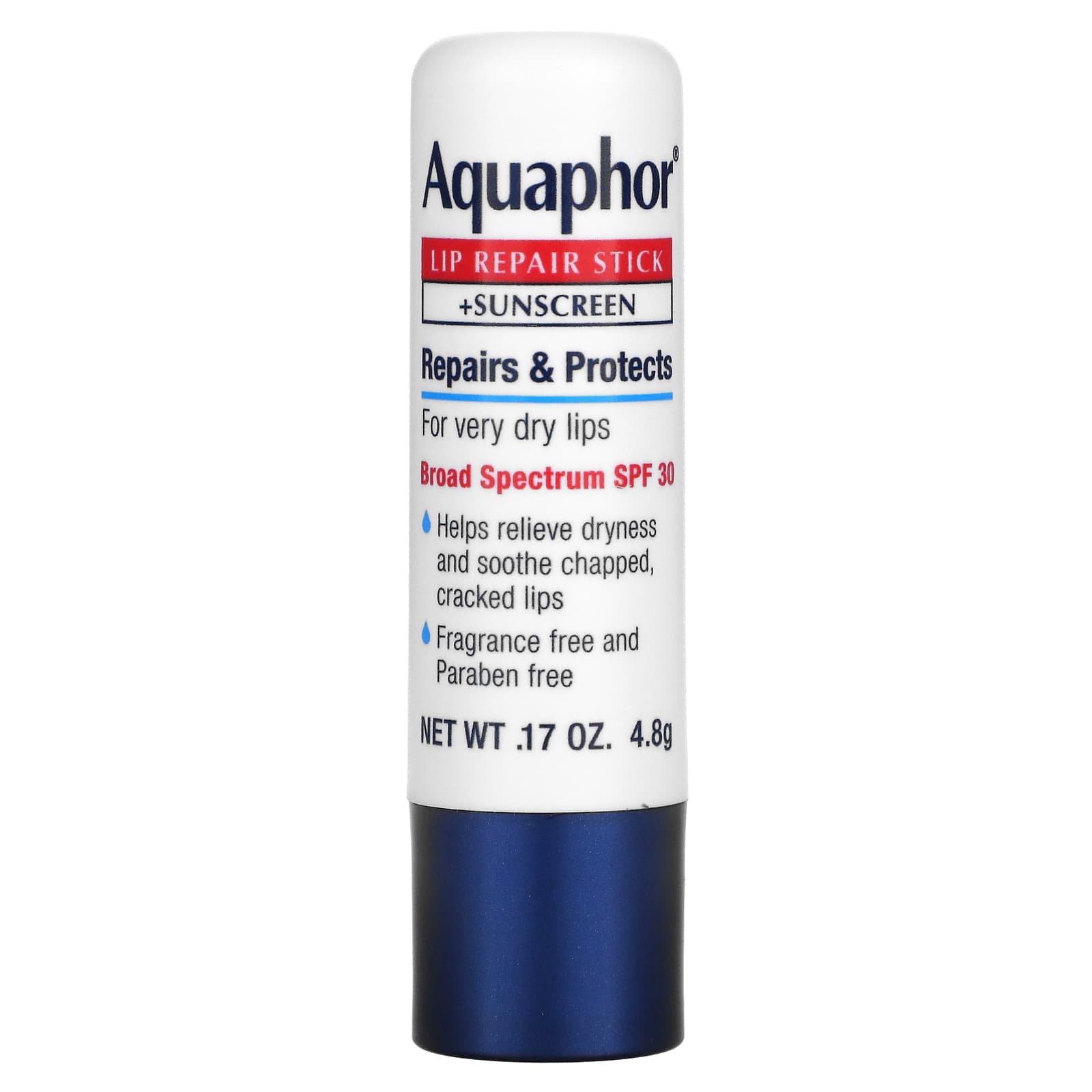 Стик Aquaphor SPF 30 для восстановления губ, 4,8 г aquaphor стик для восстановления губ солнцезащитный крем spf 30 без отдушек 4 8 г 0 17 унции