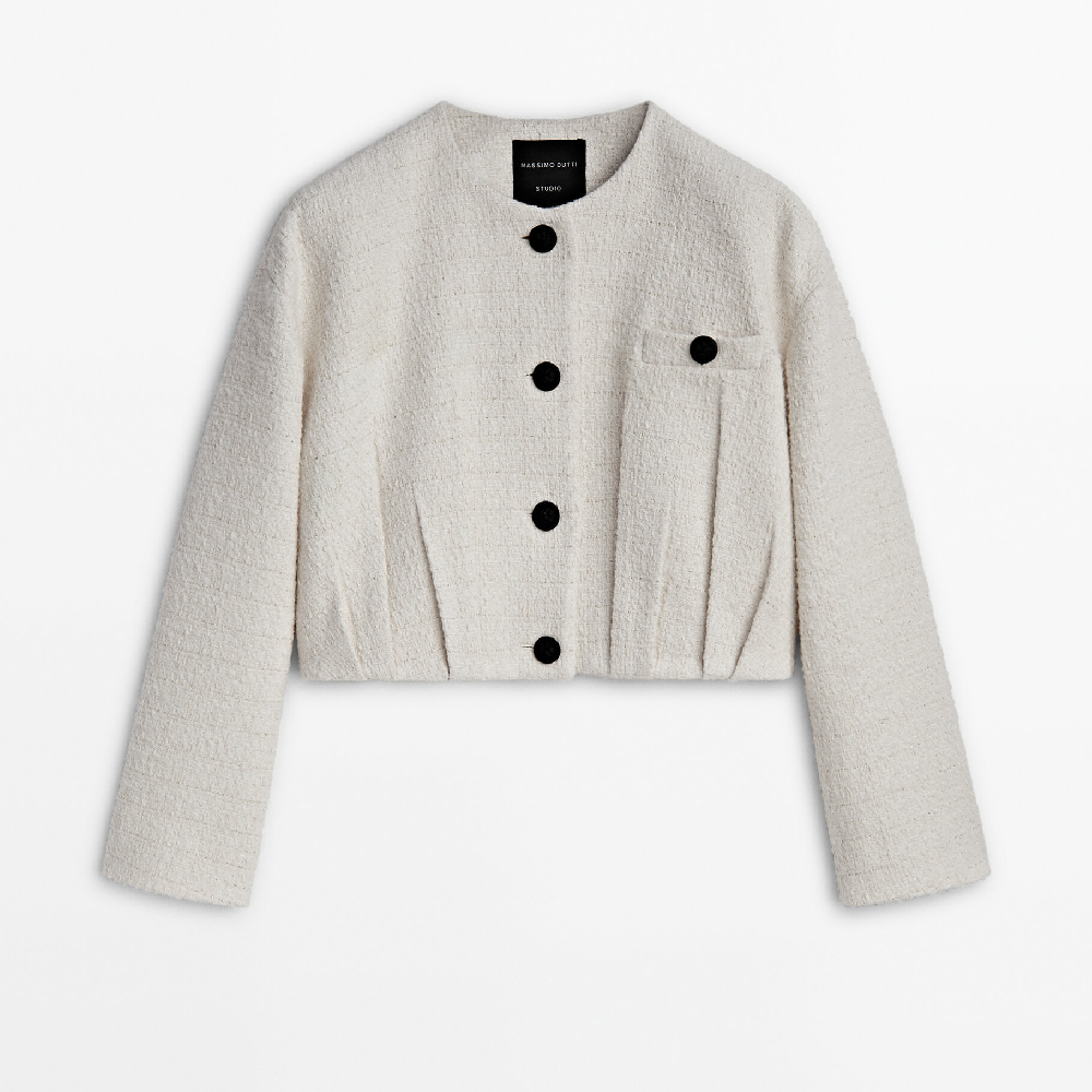 куртка zara textured cropped черный белый Куртка Massimo Dutti Cropped Textured Bomber - Studio, кремовый