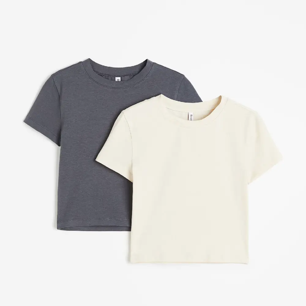 

Комплект футболок H&M Crop, 2 предмета, светло-бежевый/темно-серый