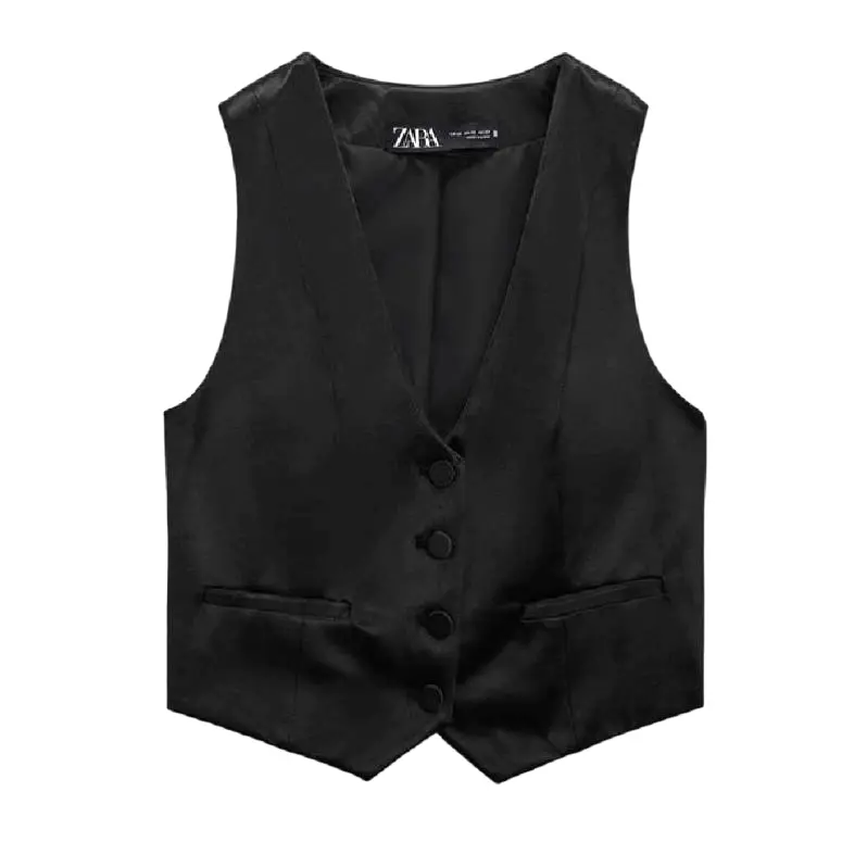 

Атласный жилет Zara, черный
