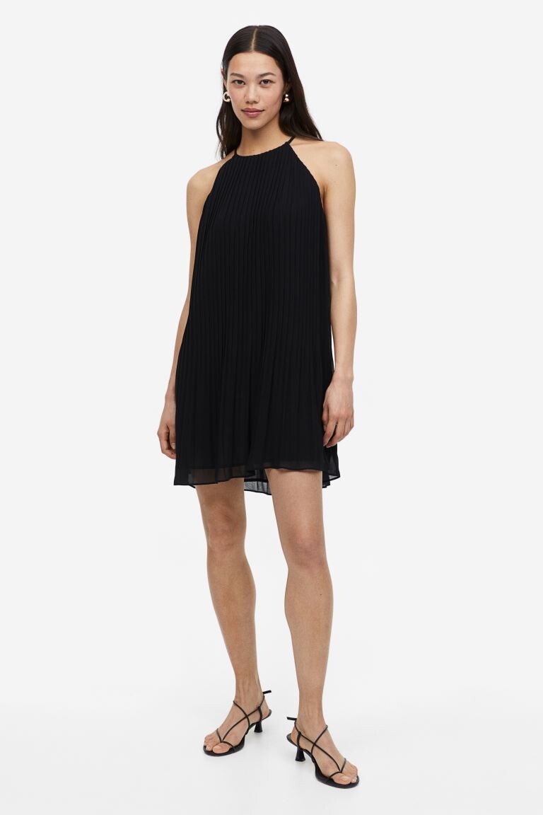 

Плиссированное шифоновое платье H&M, черный