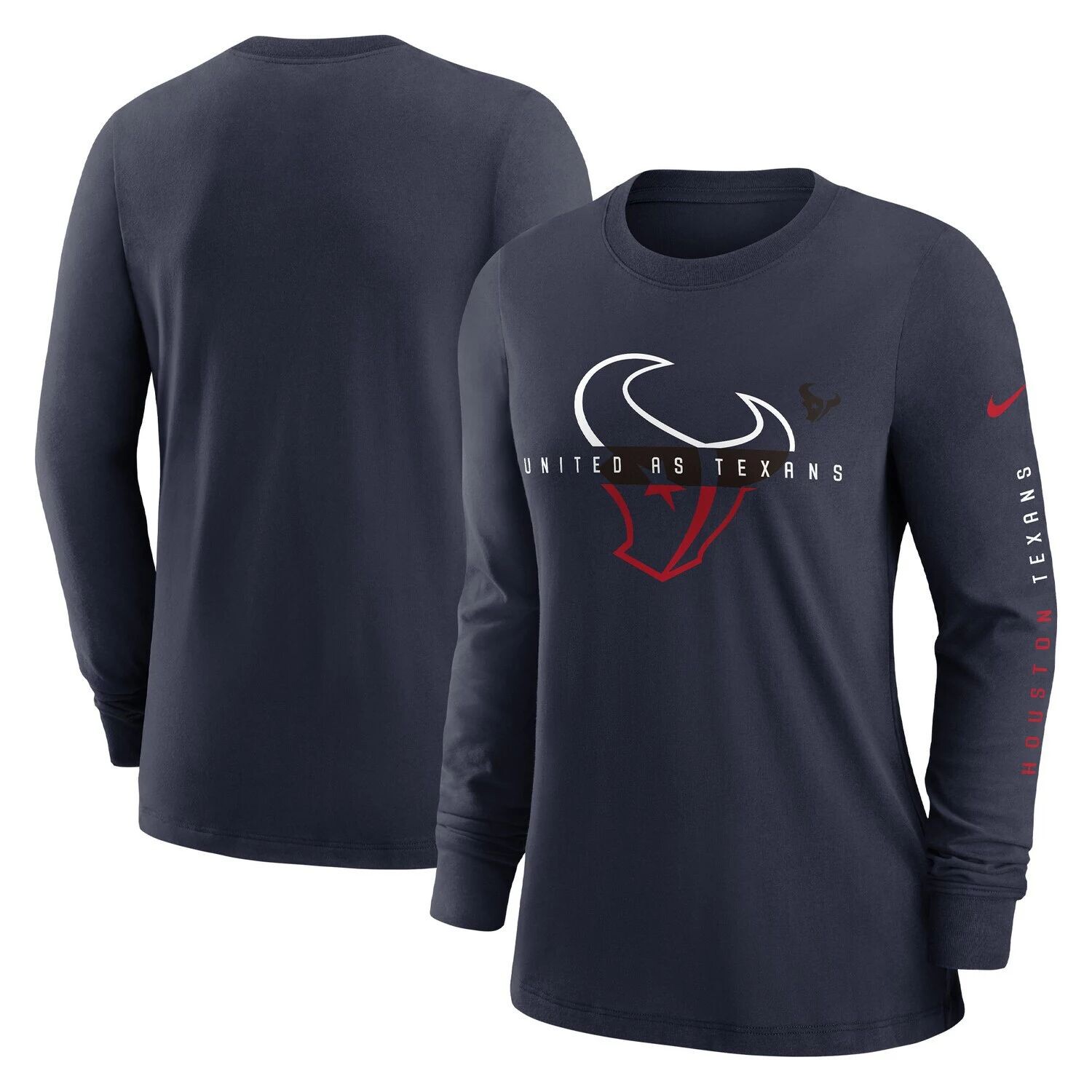

Женская темно-синяя футболка с длинными рукавами и разрезом Nike Houston Texans Prime Nike, Синий