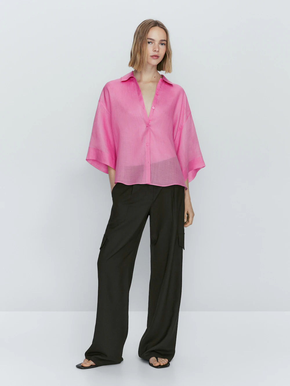

Рубашка из 100% рами с коротким рукавом Massimo Dutti, розовый