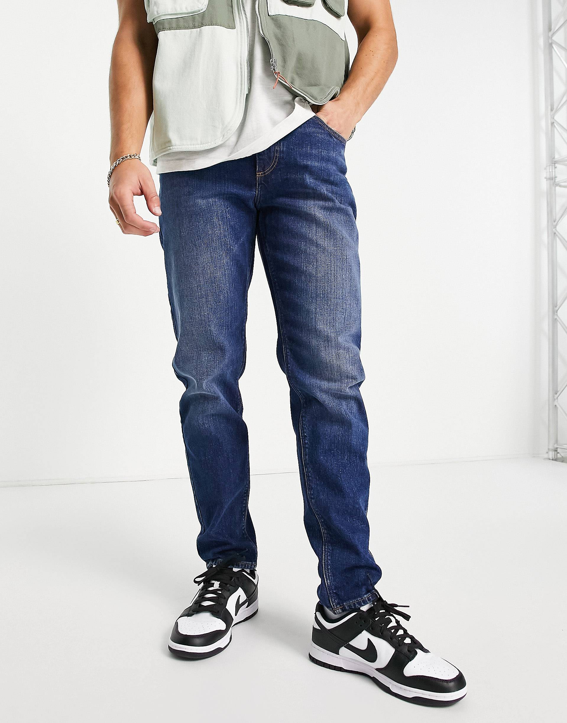 Темно-синие зауженные джинсы стрейч ASOS DESIGN светло синие зауженные джинсы стрейч asos design