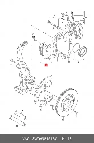 

К-т передних тормозных колодок PAD KIT, DISC BRAKE 8W0698151BG VAG