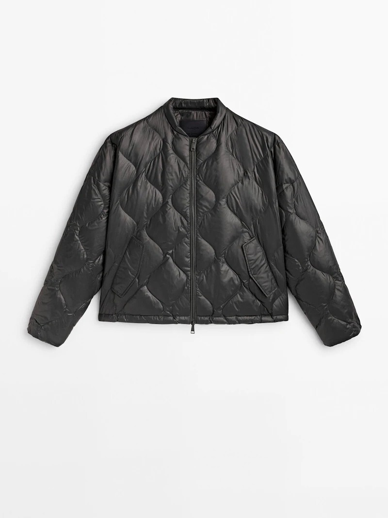 

Стеганый бомбер Massimo Dutti with down and feather padding, черный