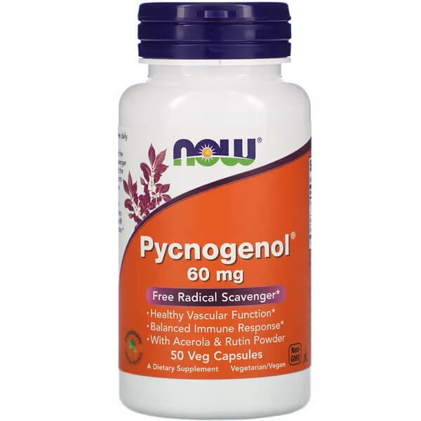 Пикногенол NOW Foods 60 мг, 50 капсул now foods пикногенол повышенной силы 150 мг 60 растительных капсул