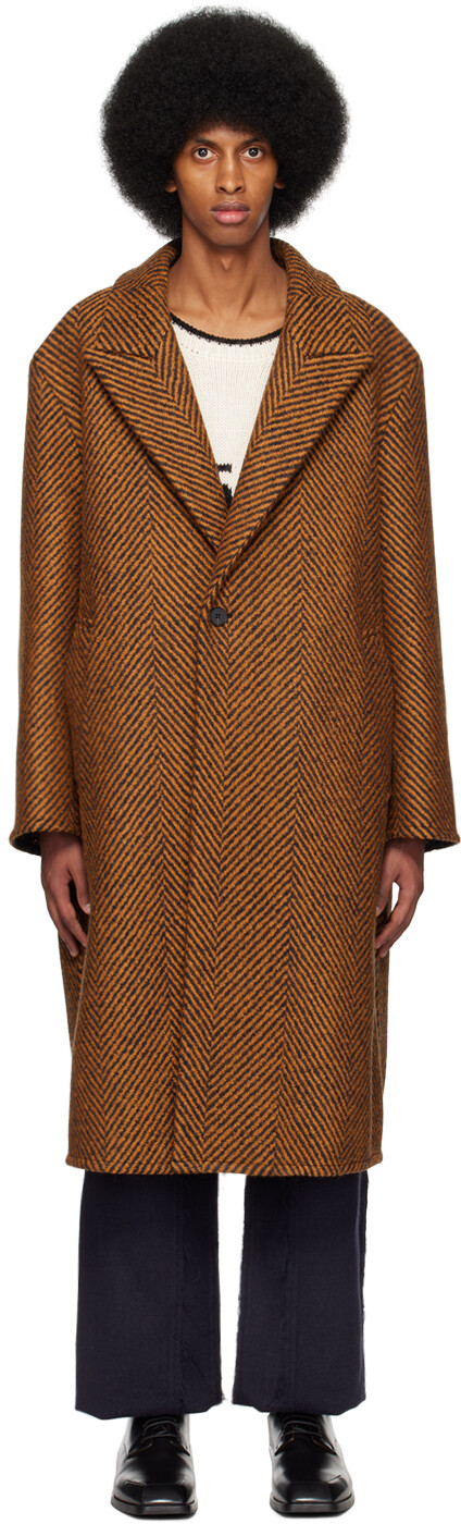 

Оранжево-черное однобортное пальто Jil Sander, Черный