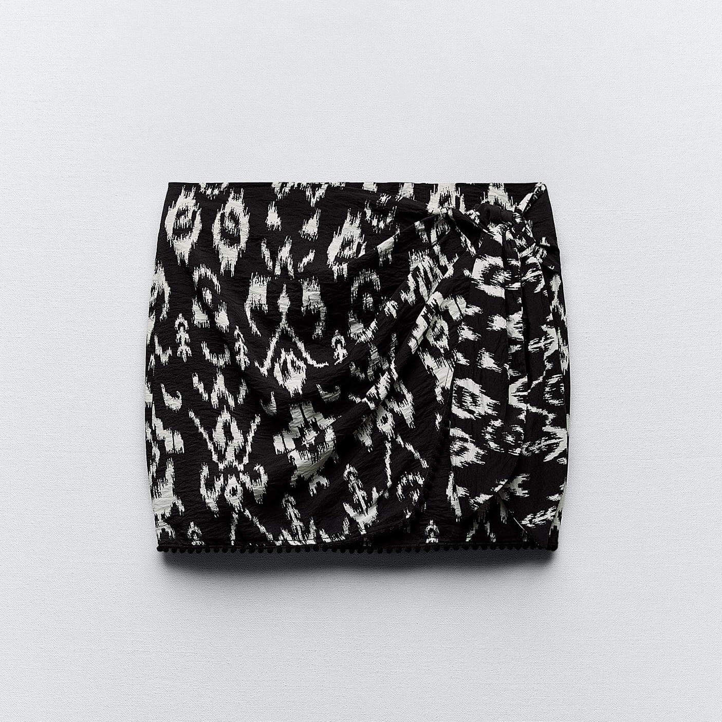 Юбка-мини Zara Printed With Knot, черный