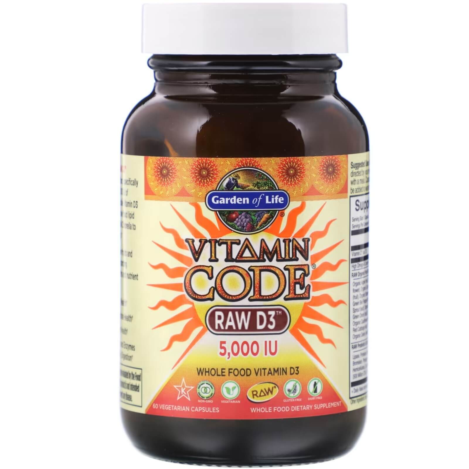 Витамин RAW D3 125 мкг (5000 МЕ) 60 капсул, Garden of Life витамин raw d3 125 мкг 5000 ме 60 капсул garden of life