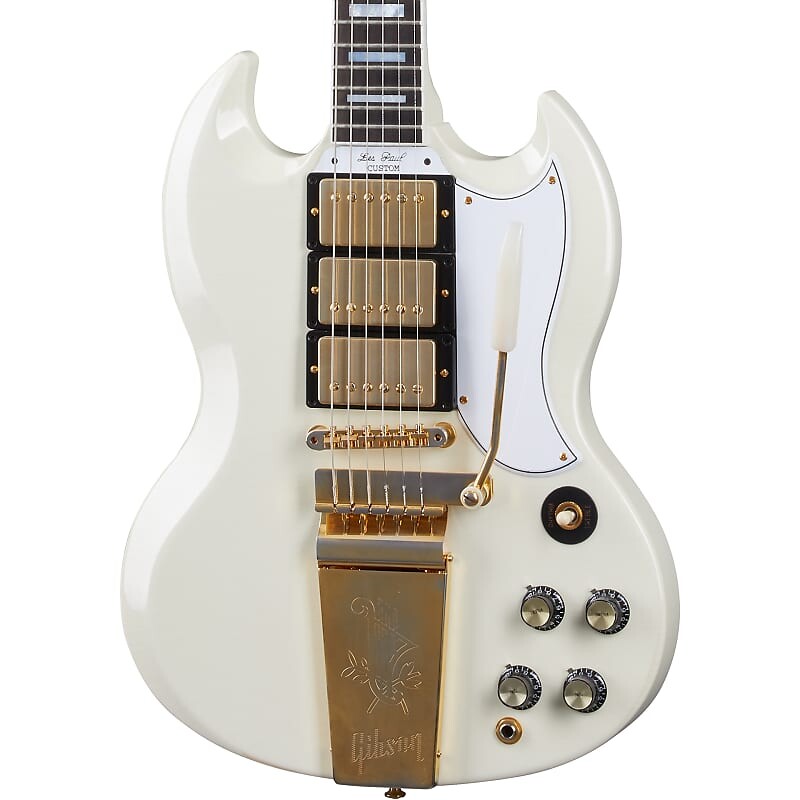 

Gibson 1963 Les Paul SG Custom Reissue 3-Pickup w/Maestro VOS Classic White Gold SGC63VOCWGM1