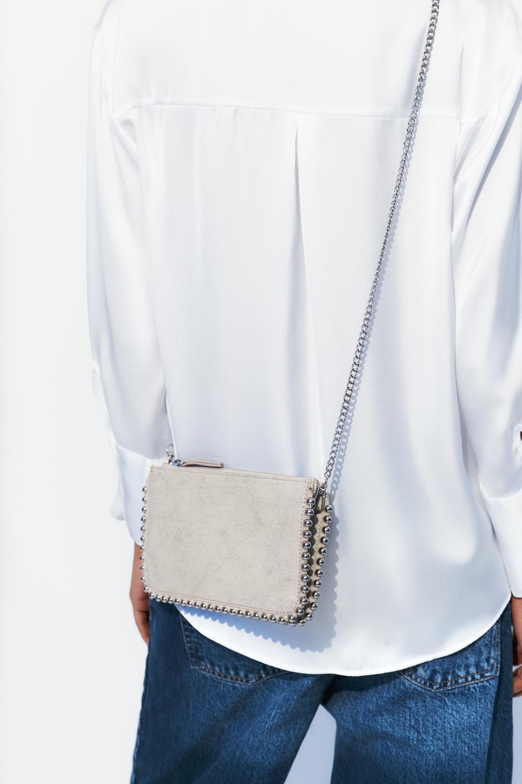 Сумка Zara Clutch With Studs, кремовый сумка zara кремовый