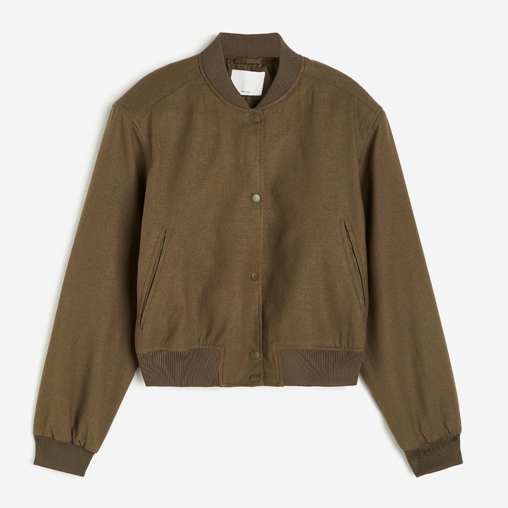 Куртка H&M Linen-blend Bomber, хаки куртка blend размер m хаки