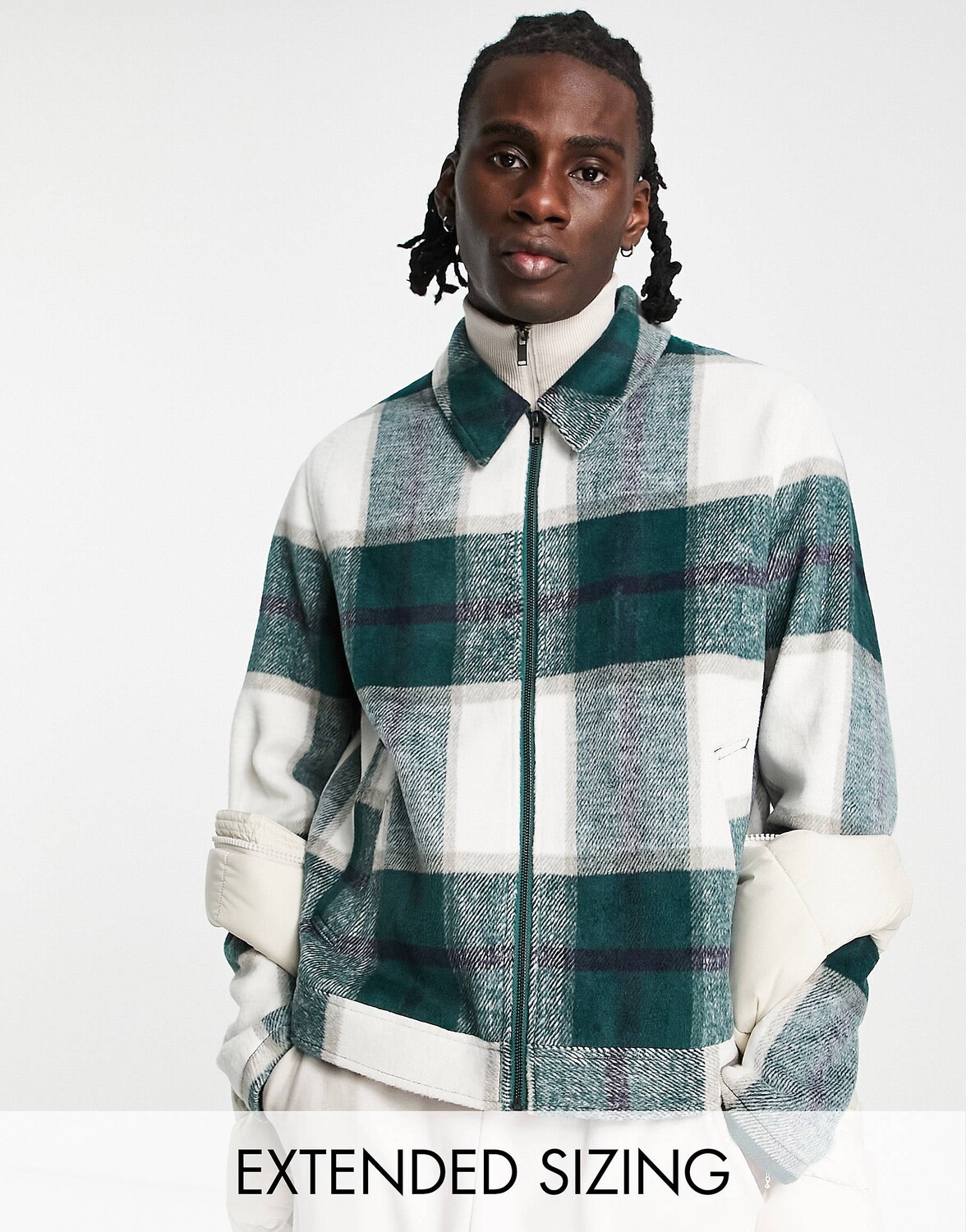 

Зеленая куртка харрингтон ASOS DESIGN в клетку цвета экрю, Зеленый
