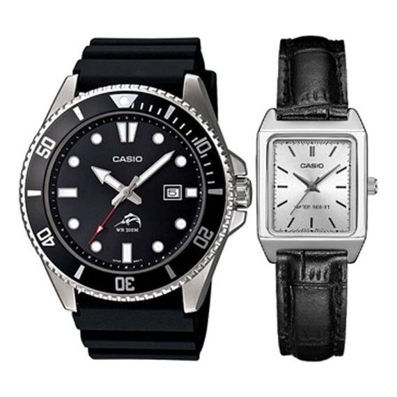 

Часы CASIO Couple Quartz Waterproof Black/Silver Analog, черный