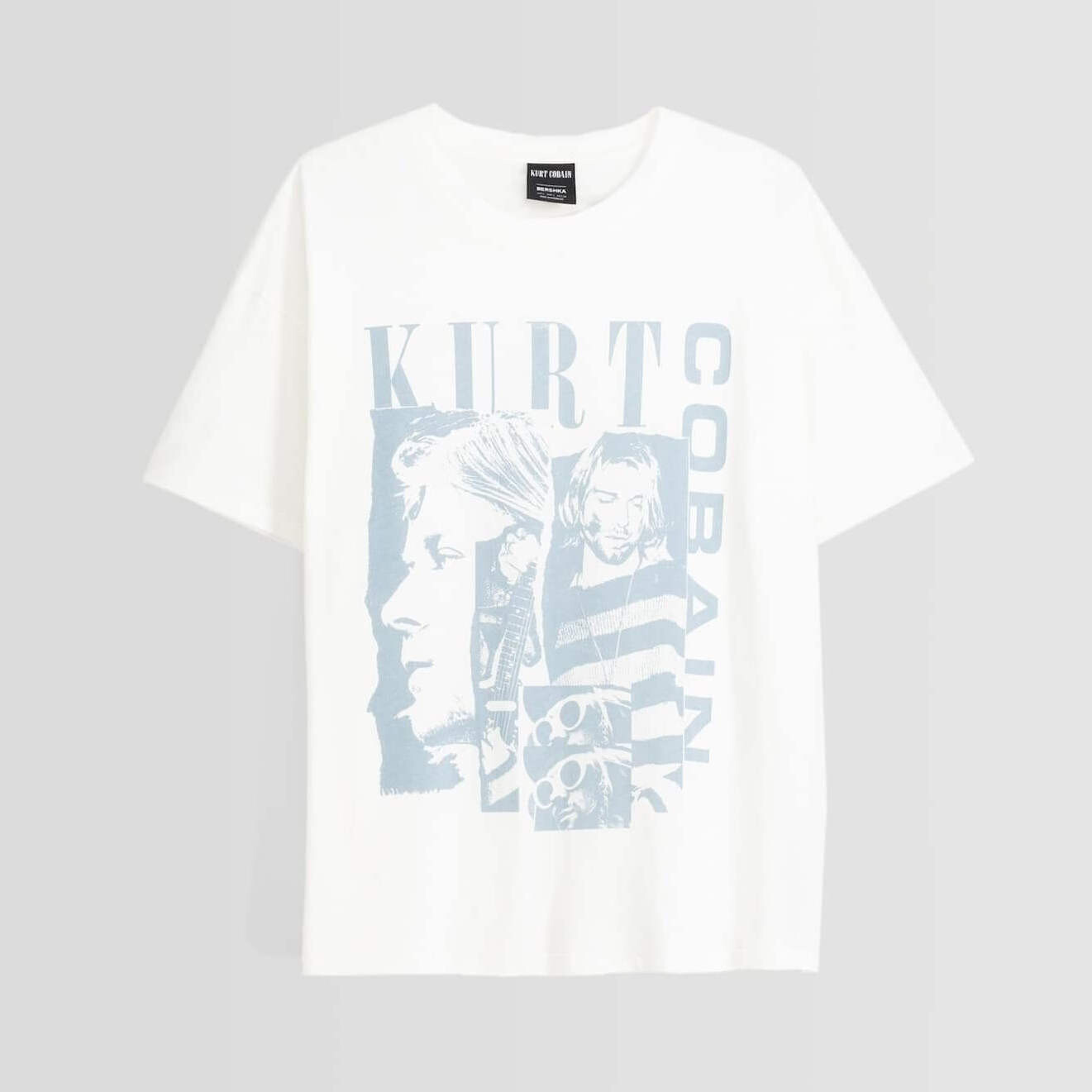 

Футболка Bershka Oversize Short Sleeve Kurt Cobain Print, белый