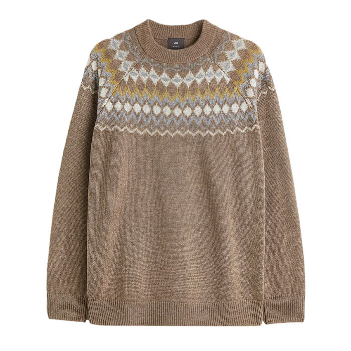 

Джемпер H&M Relaxed Fit Jacquard-knit, темно-бежевый с рисунком