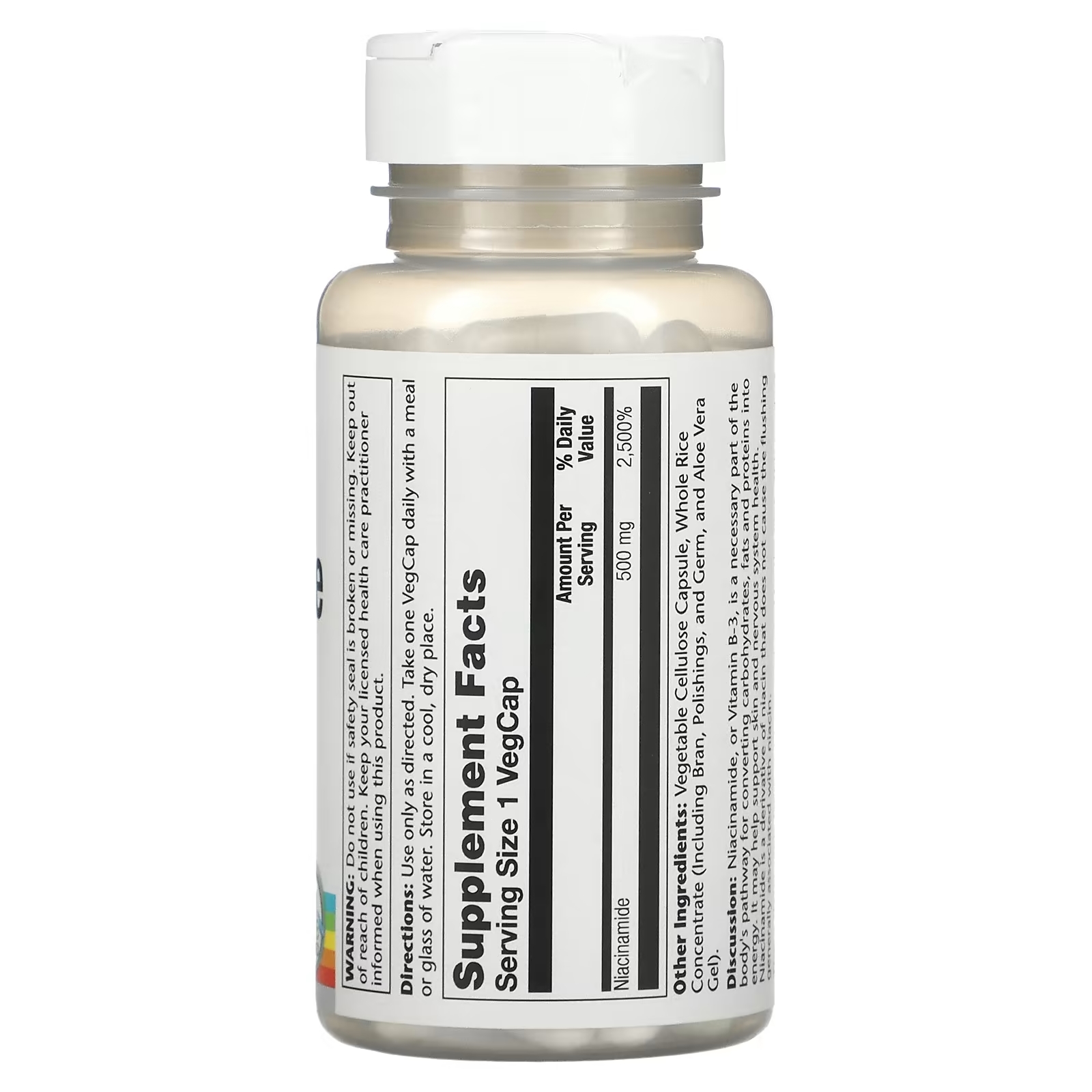Solaray Никотинамид 500 мг с оболочкой из ингредиентов растительного происхождения, 100 капсул