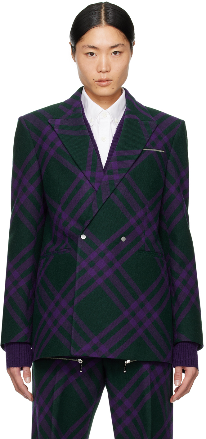 Зелено-фиолетовый пиджак в клетку Burberry, цвет Vine