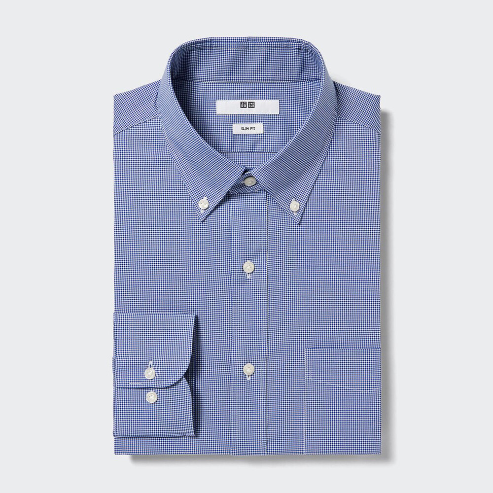 

Рубашка Uniqlo эластичная облегающая клетчатая, темно-синий