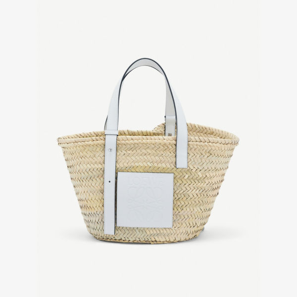Плетеная сумка Basket из рафии Loewe, белый