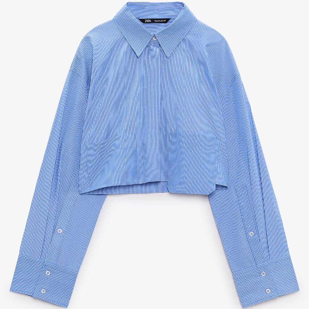 

Рубашка Zara Cropped Poplin, голубой