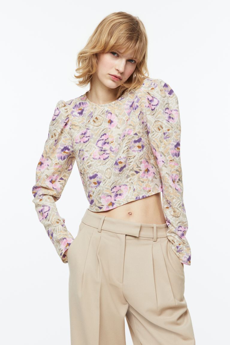 Укороченная блуза из крепа H&M, светло-бежевый/цветы