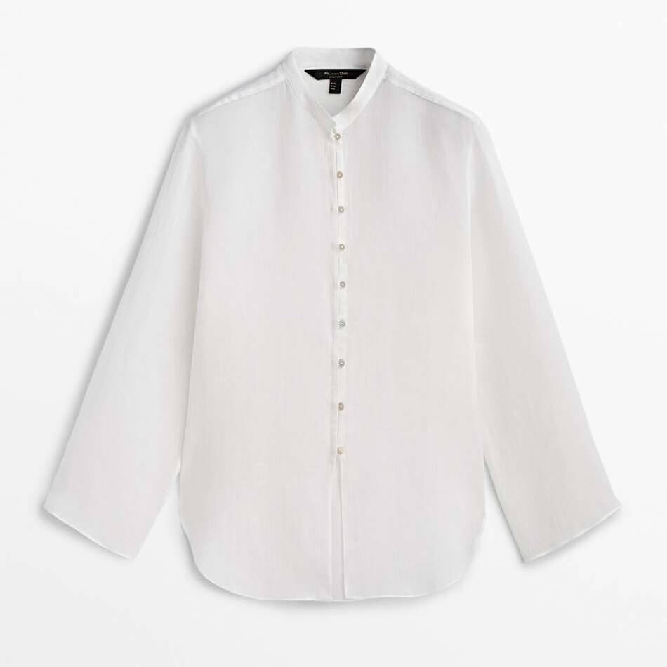 

Рубашка Massimo Dutti 100% Ramie Stand-up Collar, белый