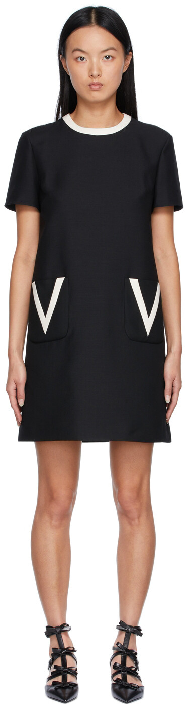 

Черное платье из крепа с логотипом Valentino