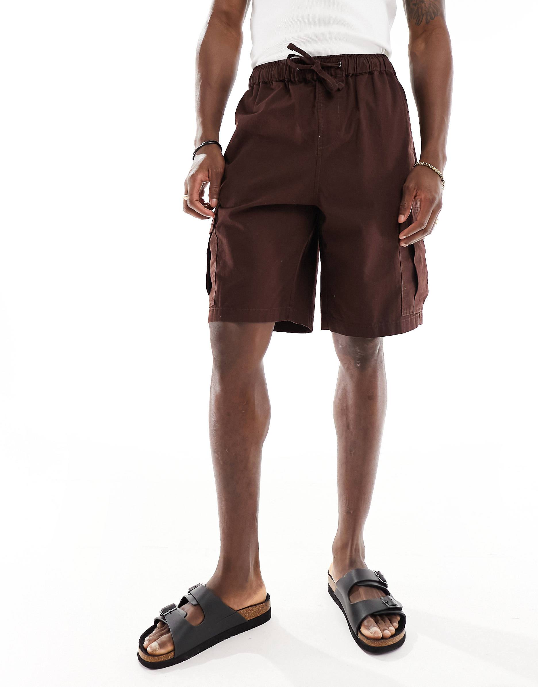 Шорты Asos Design Elasticated Waist, коричневый коричневые мини шорты overcome