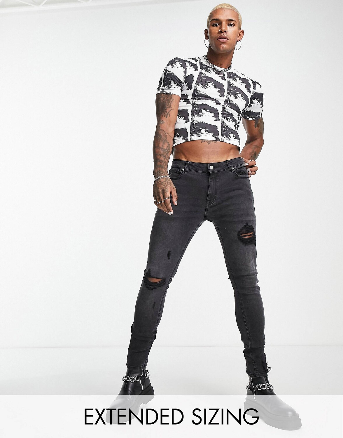 

Джинсы ASOS DESIGN Power Stretch черного цвета с разрезами